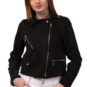 Stylish Solid Suede Black Jacket